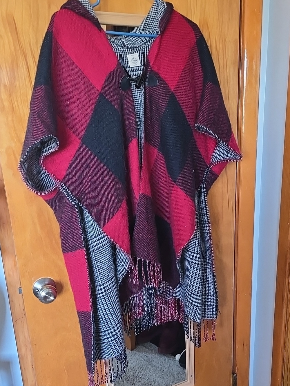 St. John's Bay Red & Black Plaid Hooded Poncho